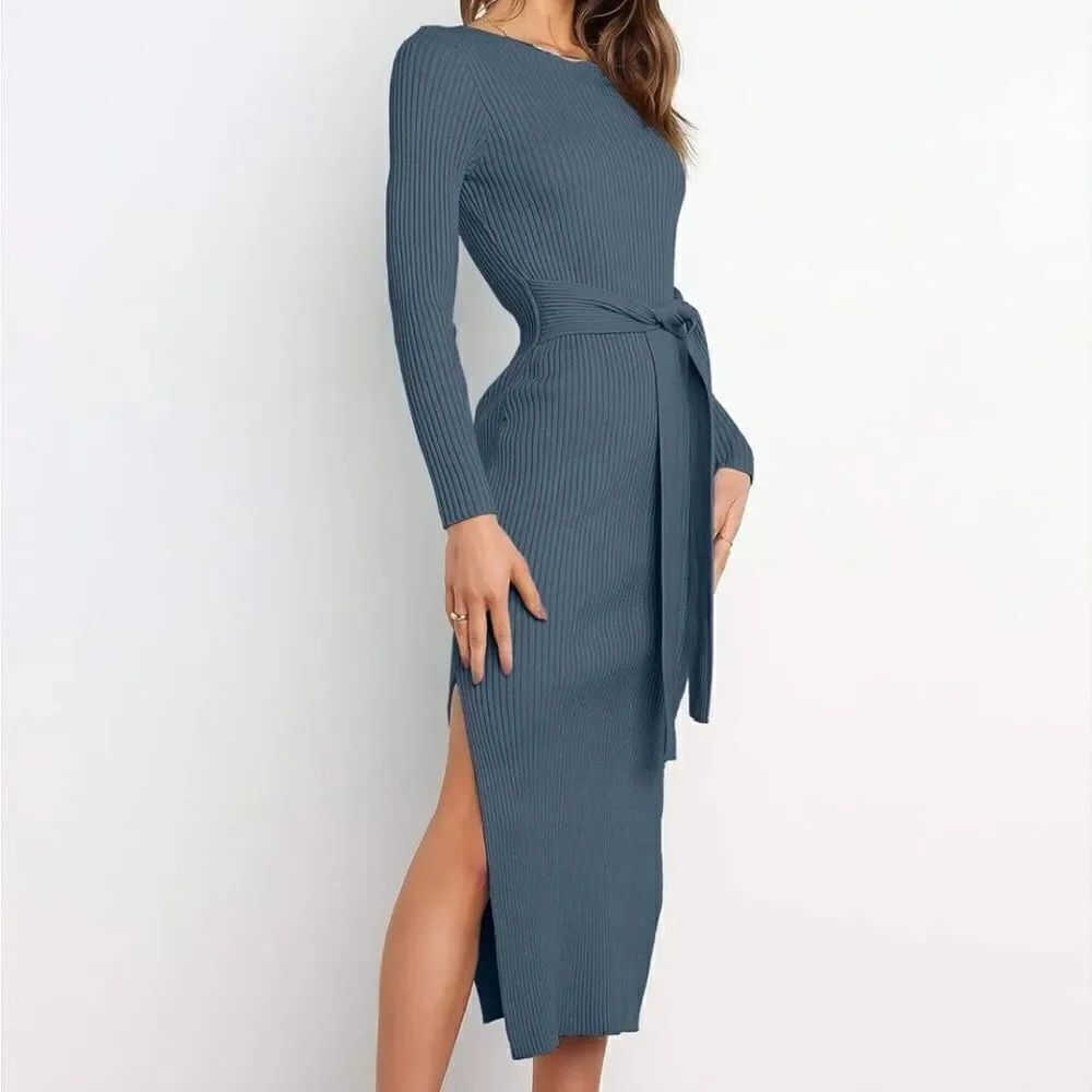 Long sleeve sweater dress steel blue